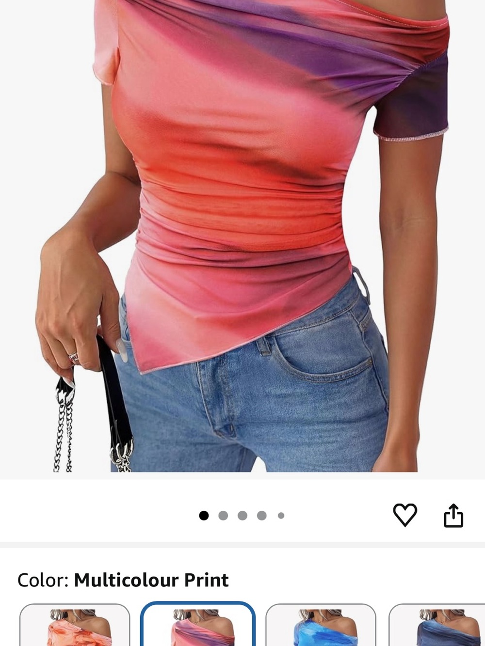 Ruched Off-Shoulder Ombre Camisole in Pink & Purple